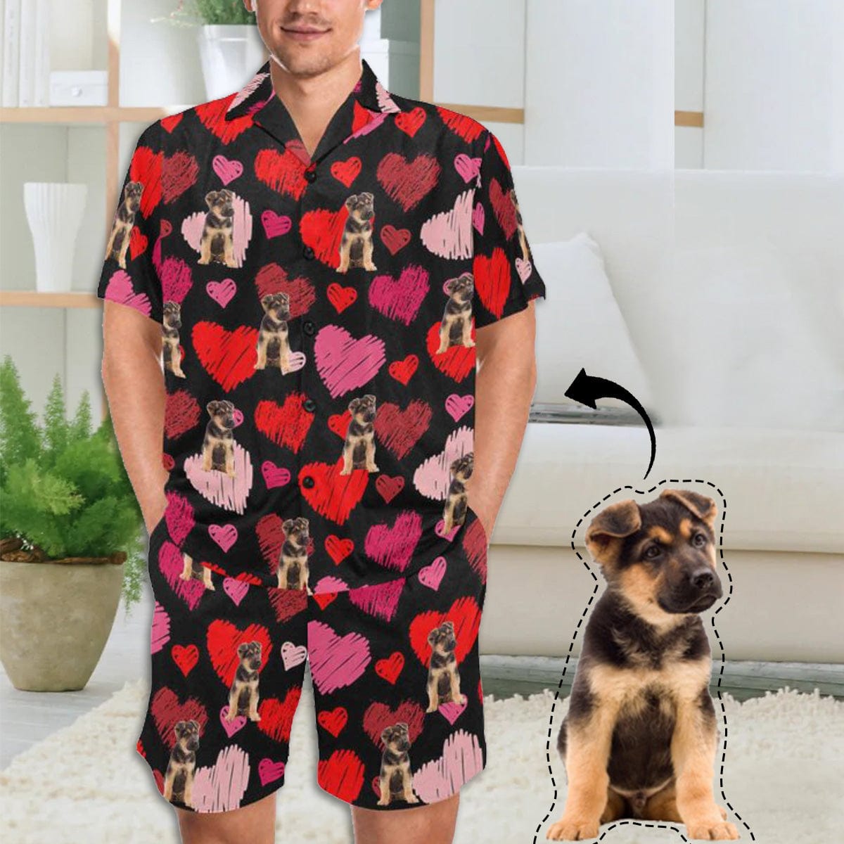 FacePajamas Custom Men's Short V-Neck Pajama Set Personalized Love Valentine's Day Sleepwear with My Special Sweetheart