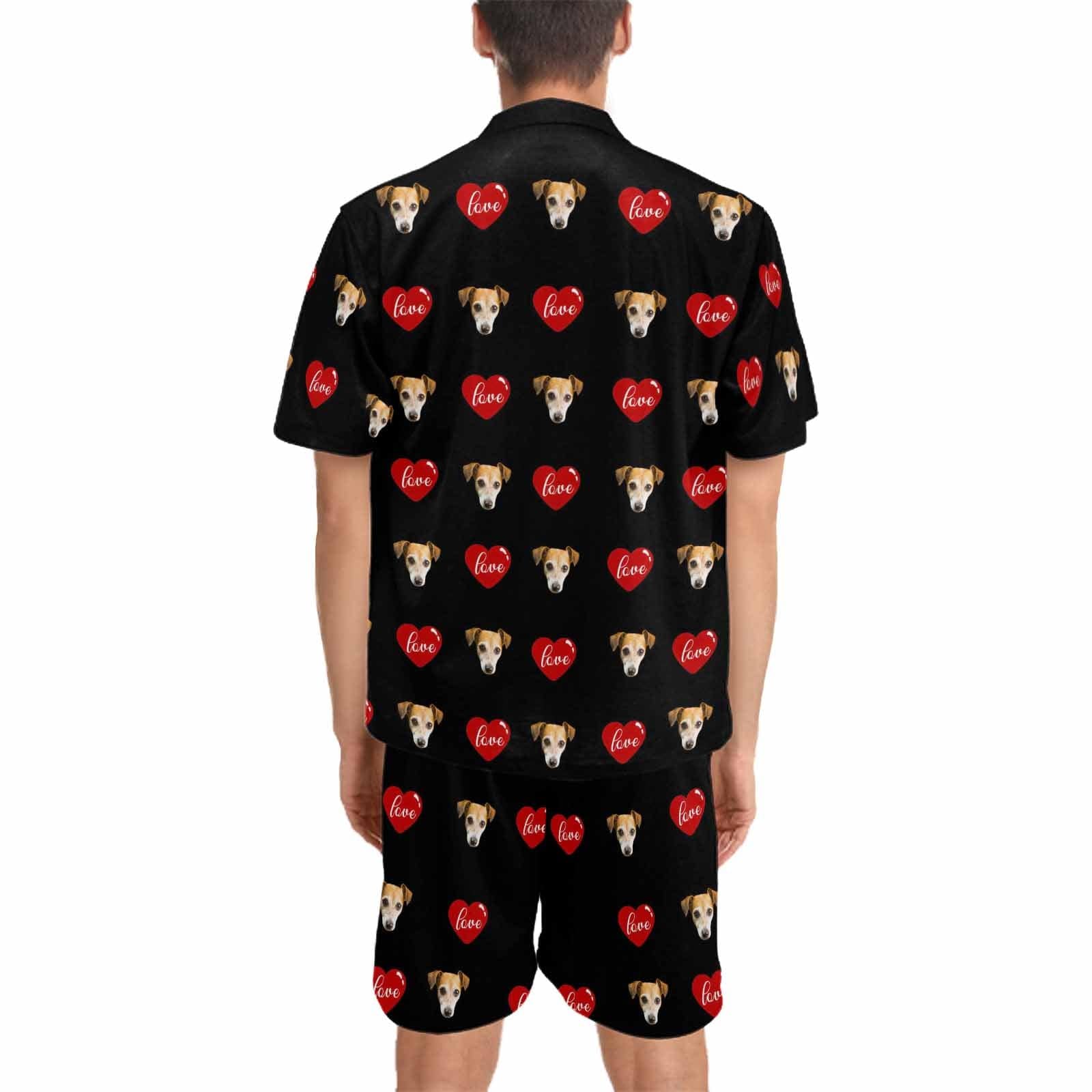 FacePajamas Custom Men's Short V-Neck Pajama Set Personalized Red Love Valentine's Day Sleepwear with My Special Sweetheart