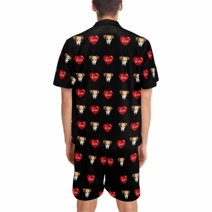 FacePajamas Custom Men's Short V-Neck Pajama Set Personalized Red Love Valentine's Day Sleepwear with My Special Sweetheart