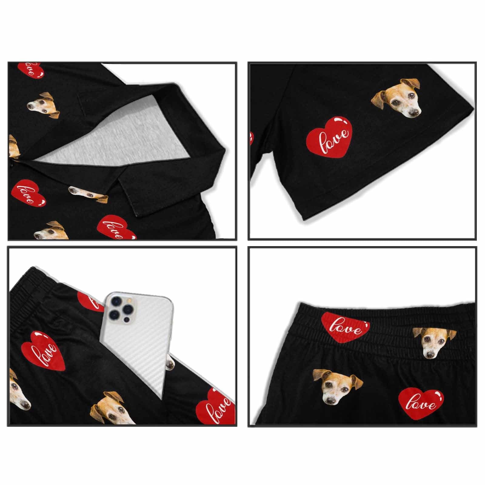 FacePajamas Custom Men's Short V-Neck Pajama Set Personalized Red Love Valentine's Day Sleepwear with My Special Sweetheart