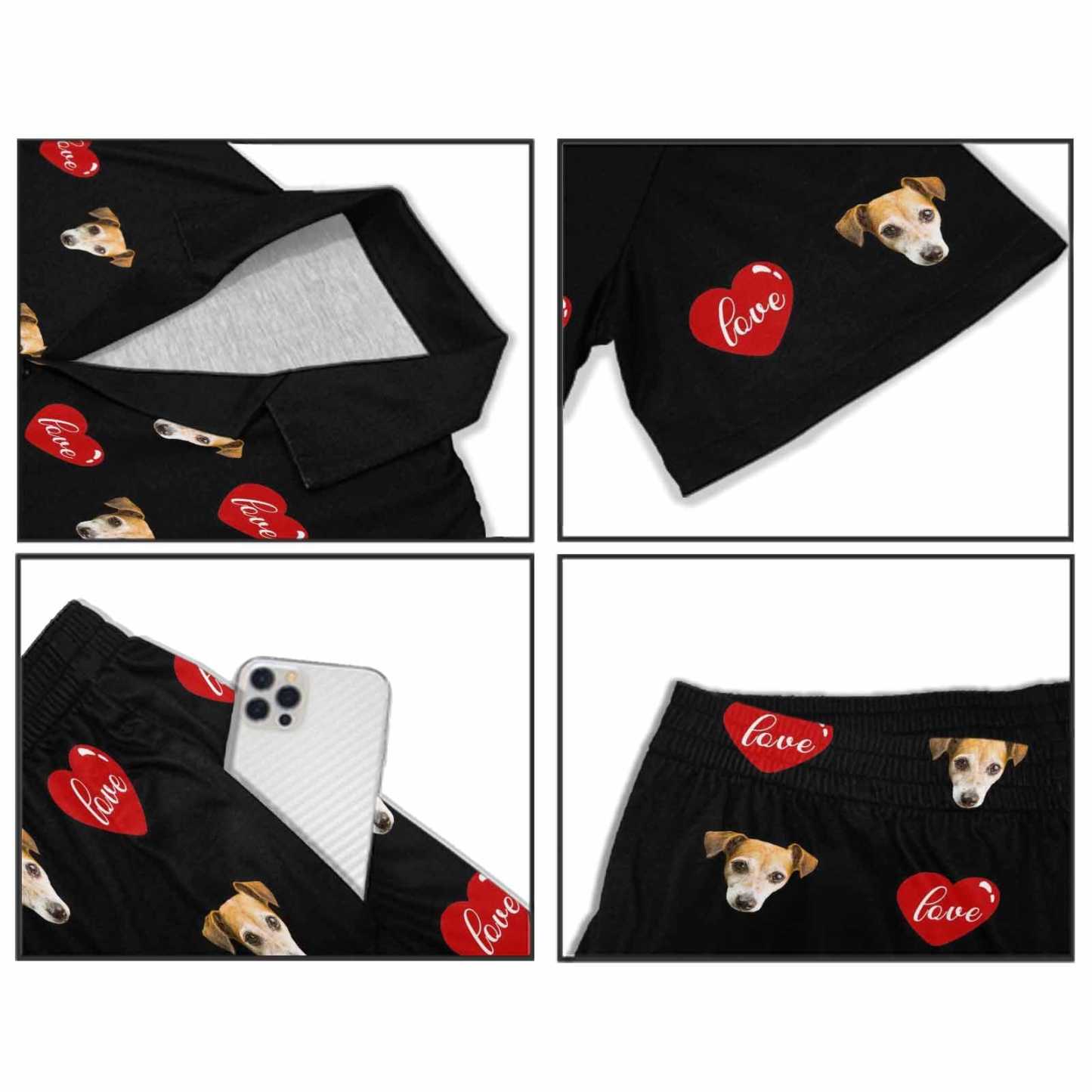 FacePajamas Custom Men's Short V-Neck Pajama Set Personalized Red Love Valentine's Day Sleepwear with My Special Sweetheart