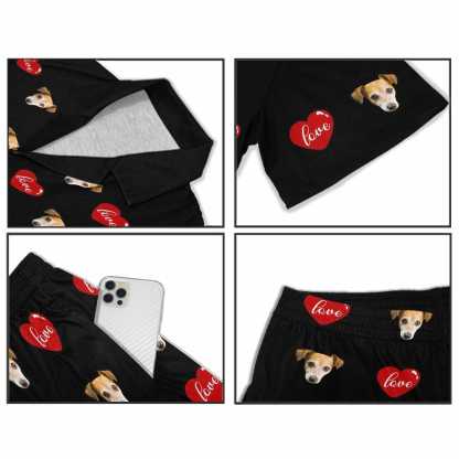 FacePajamas Custom Men's Short V-Neck Pajama Set Personalized Red Love Valentine's Day Sleepwear with My Special Sweetheart