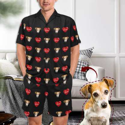 FacePajamas Pet Pajama Custom Men's Short V-Neck Pajama Set Personalized Red Love Valentine's Day Sleepwear with My Special Sweetheart