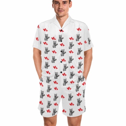 FacePajamas Pet Pajama Custom Men's Short V-Neck Pajama Set Valentine's Day with My Special Sweetheart