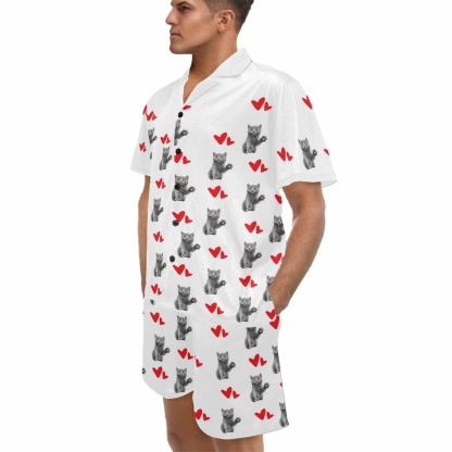 FacePajamas Pet Pajama Custom Men's Short V-Neck Pajama Set Valentine's Day with My Special Sweetheart