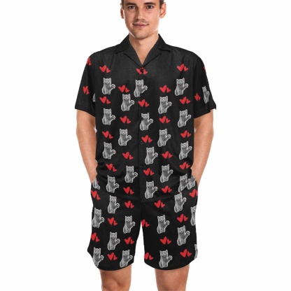 FacePajamas Pet Pajama Custom Men's Short V-Neck Pajama Set Valentine's Day with My Special Sweetheart