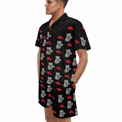 FacePajamas Pet Pajama Custom Men's Short V-Neck Pajama Set Valentine's Day with My Special Sweetheart
