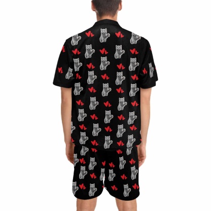FacePajamas Pet Pajama Custom Men's Short V-Neck Pajama Set Valentine's Day with My Special Sweetheart
