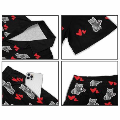 FacePajamas Pet Pajama Custom Men's Short V-Neck Pajama Set Valentine's Day with My Special Sweetheart