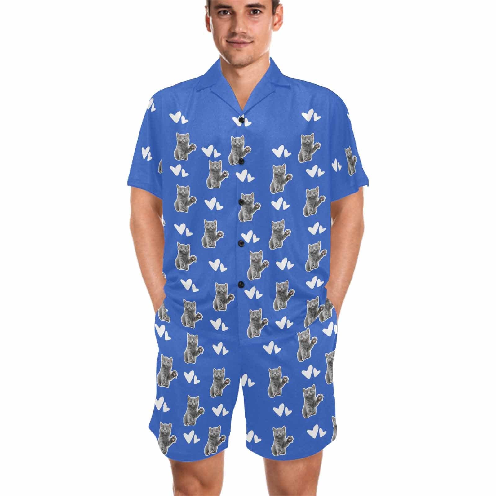 FacePajamas Pet Pajama Custom Men's Short V-Neck Pajama Set Valentine's Day with My Special Sweetheart