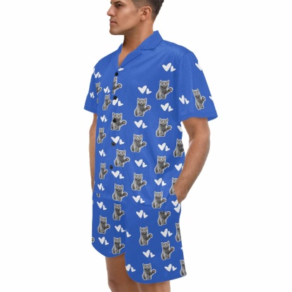 FacePajamas Pet Pajama Custom Men's Short V-Neck Pajama Set Valentine's Day with My Special Sweetheart