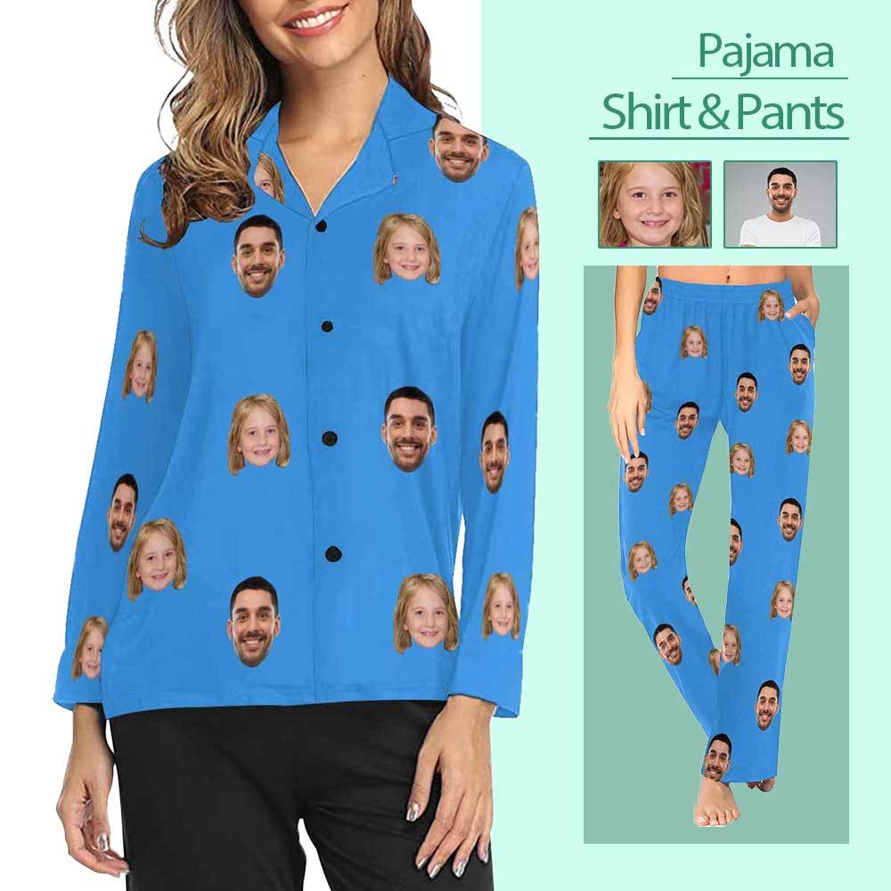 FacePajamas Pajama Custom My Family Face Nightwear Personalized Women's Slumber Party Long Pajama Shirt&Pants