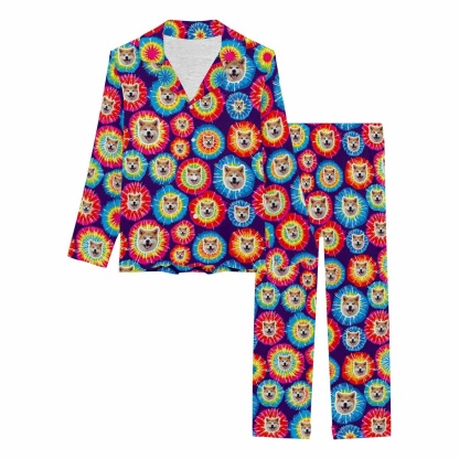 FacePajamas Pajama Custom My Pet Dog Face Pajamas Beautiful Rainbow Sleepwear Personalized Women's Long Pajama Set