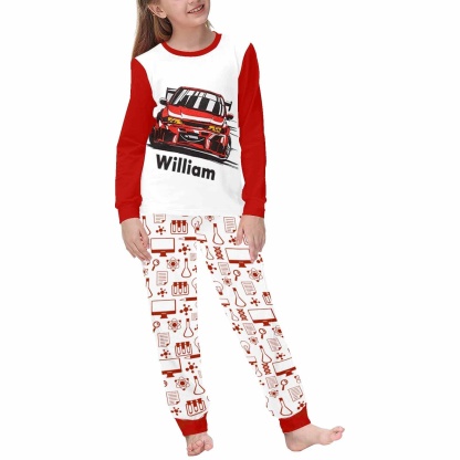 FacePajamas pajama Custom Name Car Red Boys Pajamas Kids Sleepwear Girls Pjs Personalized Kids Long Sleeve Pajamas Set