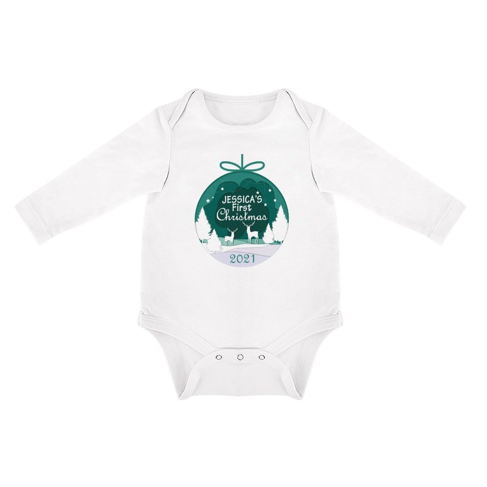 FacePajamas Baby Pajama Custom Name&Date Christmas Crystal Ball Infant Bodysuit One Piece Jumpsuit Personalized Long Sleeve Rompers Baby Clothes