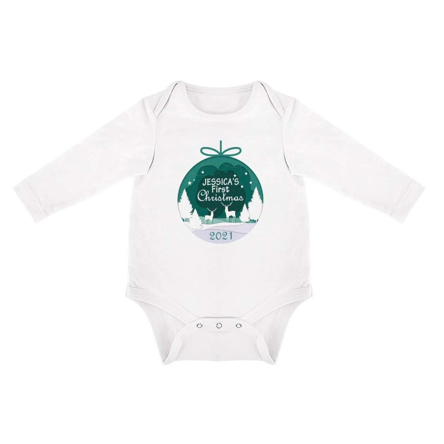 FacePajamas Baby Pajama Custom Name&Date Christmas Crystal Ball Infant Bodysuit One Piece Jumpsuit Personalized Long Sleeve Rompers Baby Clothes