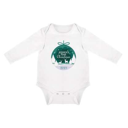 FacePajamas Baby Pajama Custom Name&Date Christmas Crystal Ball Infant Bodysuit One Piece Jumpsuit Personalized Long Sleeve Rompers Baby Clothes