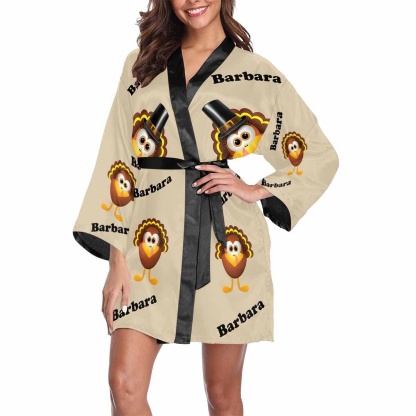 FacePajamas Pajama Custom Name Happy Thanksgiving Women's Summer Short Nightwear Funny Pajamas Kimono Robe