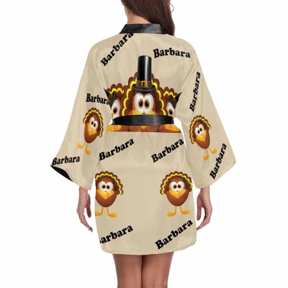 FacePajamas Pajama Custom Name Happy Thanksgiving Women's Summer Short Nightwear Funny Pajamas Kimono Robe