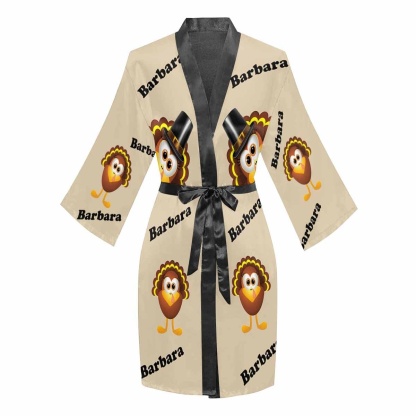 FacePajamas Pajama Custom Name Happy Thanksgiving Women's Summer Short Nightwear Funny Pajamas Kimono Robe