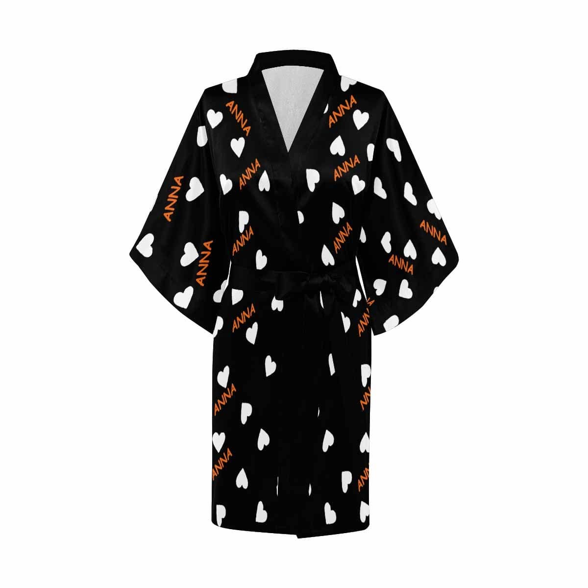 FacePajamas Pajama Custom Name Heart Black Women's Summer Short Pajamas Personalized Pajamas Kimono Robe