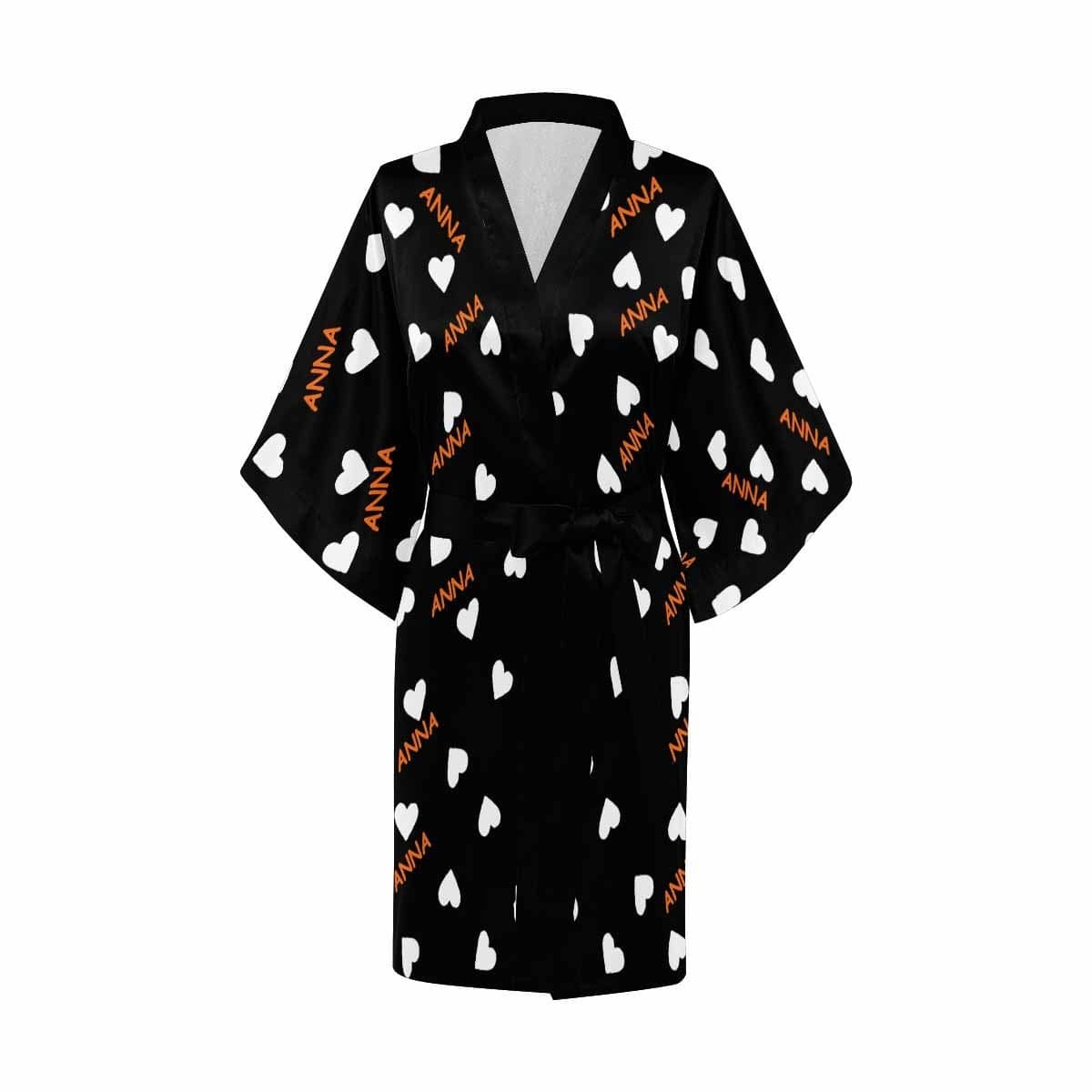 FacePajamas Pajama Custom Name Heart Black Women's Summer Short Pajamas Personalized Pajamas Kimono Robe
