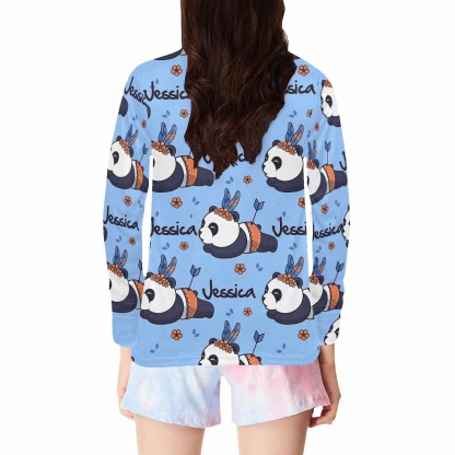 FacePajamas Pajama Shirt&Pants Custom Name Kids' All Over Print Pajama Top & Trousers Blue Design Personalized Long Pajama Set