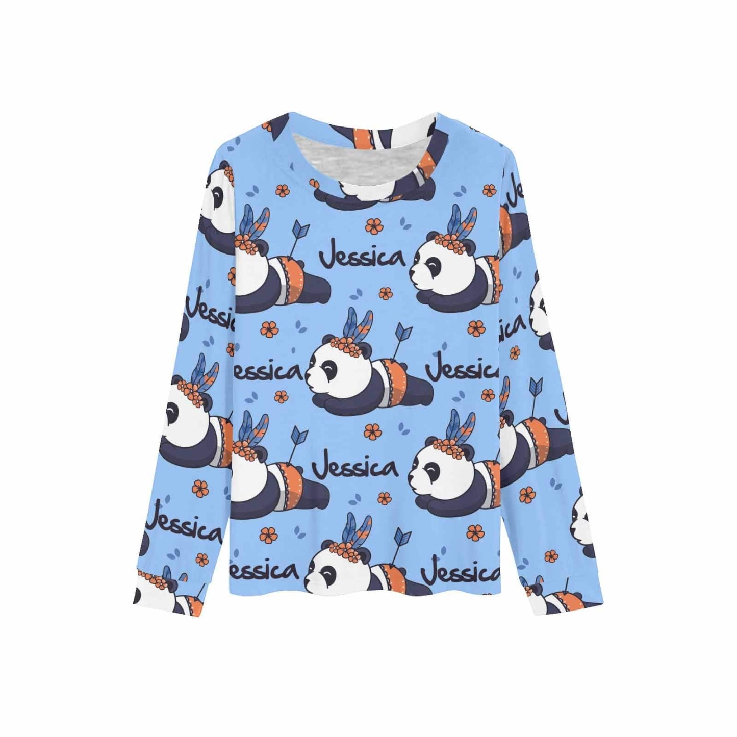 FacePajamas Pajama Shirt&Pants Custom Name Kids' All Over Print Pajama Top & Trousers Blue Design Personalized Long Pajama Set