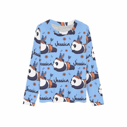FacePajamas Pajama Shirt&Pants Custom Name Kids' All Over Print Pajama Top & Trousers Blue Design Personalized Long Pajama Set