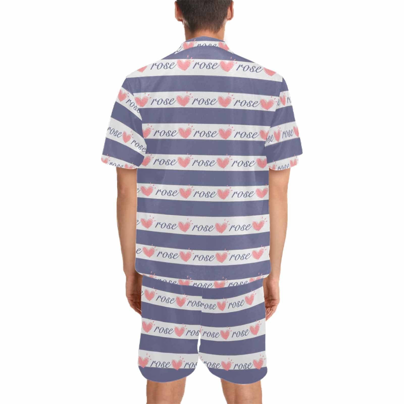 FacePajamas Pajama Custom Name Love Seamless Pajamas for Him Summer Loungewear Personalized Men's V-Neck Short Sleeve Pajama Set