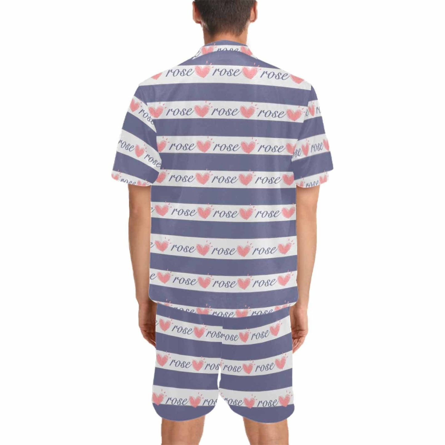 FacePajamas Pajama Custom Name Love Seamless Pajamas for Him Summer Loungewear Personalized Men's V-Neck Short Sleeve Pajama Set