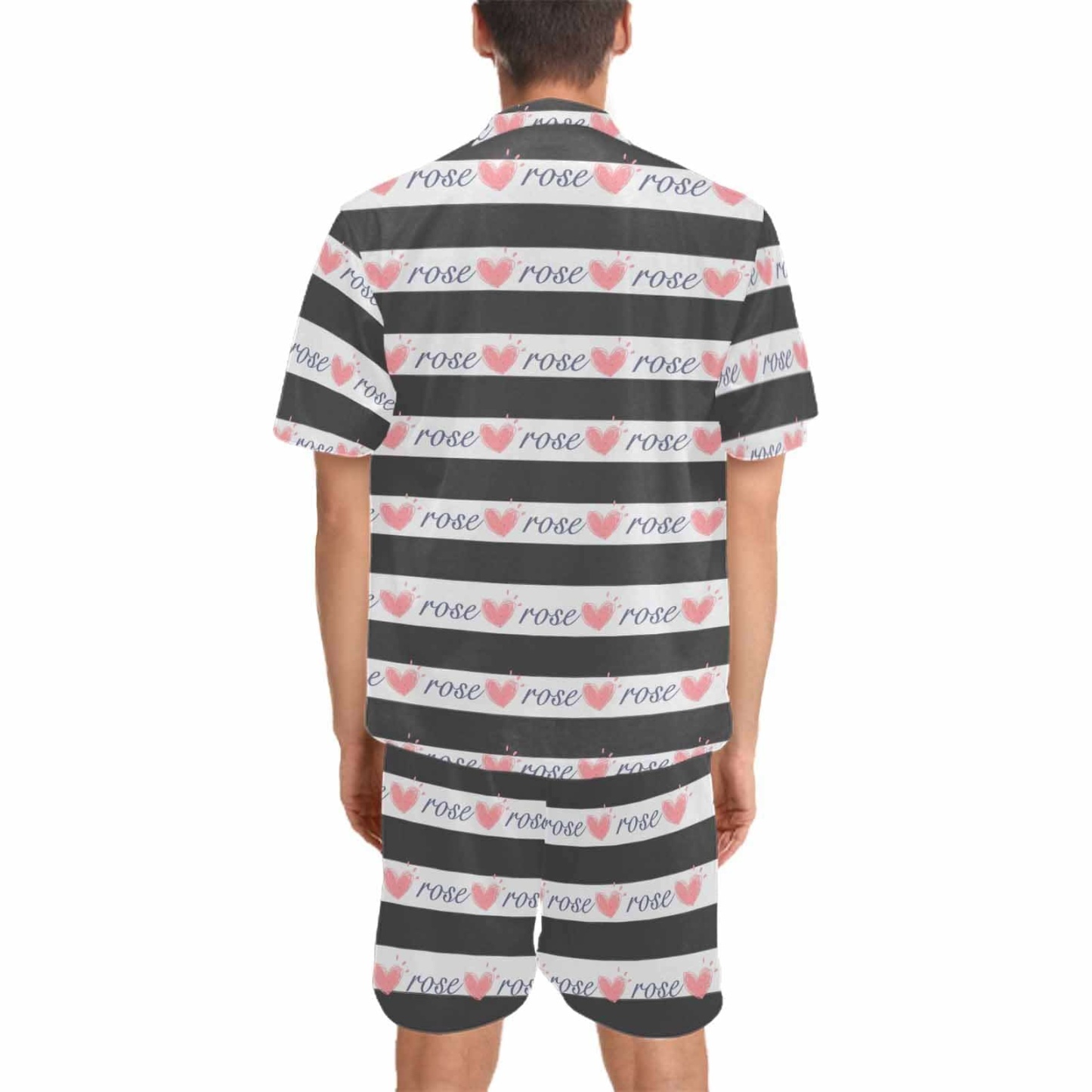 FacePajamas Pajama Custom Name Love Seamless Pajamas for Him Summer Loungewear Personalized Men's V-Neck Short Sleeve Pajama Set