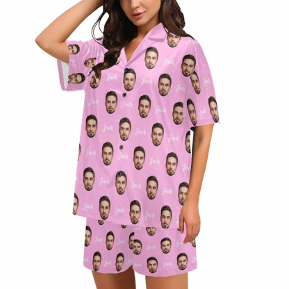FacePajamas Custom Name Matching Couple Pajamas Personalized Photo Pajama Set for Boybriend&Girlfriend