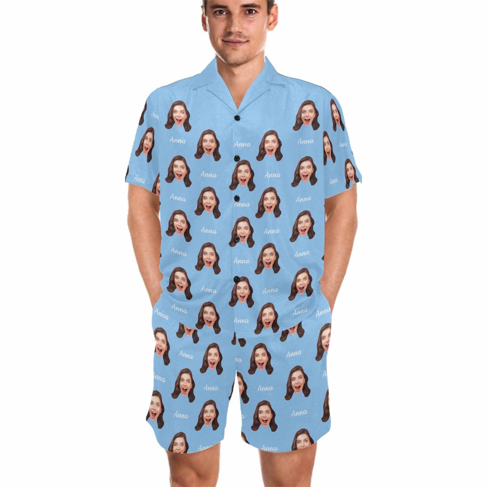FacePajamas Custom Name Matching Couple Pajamas Personalized Photo Pajama Set for Boybriend&Girlfriend
