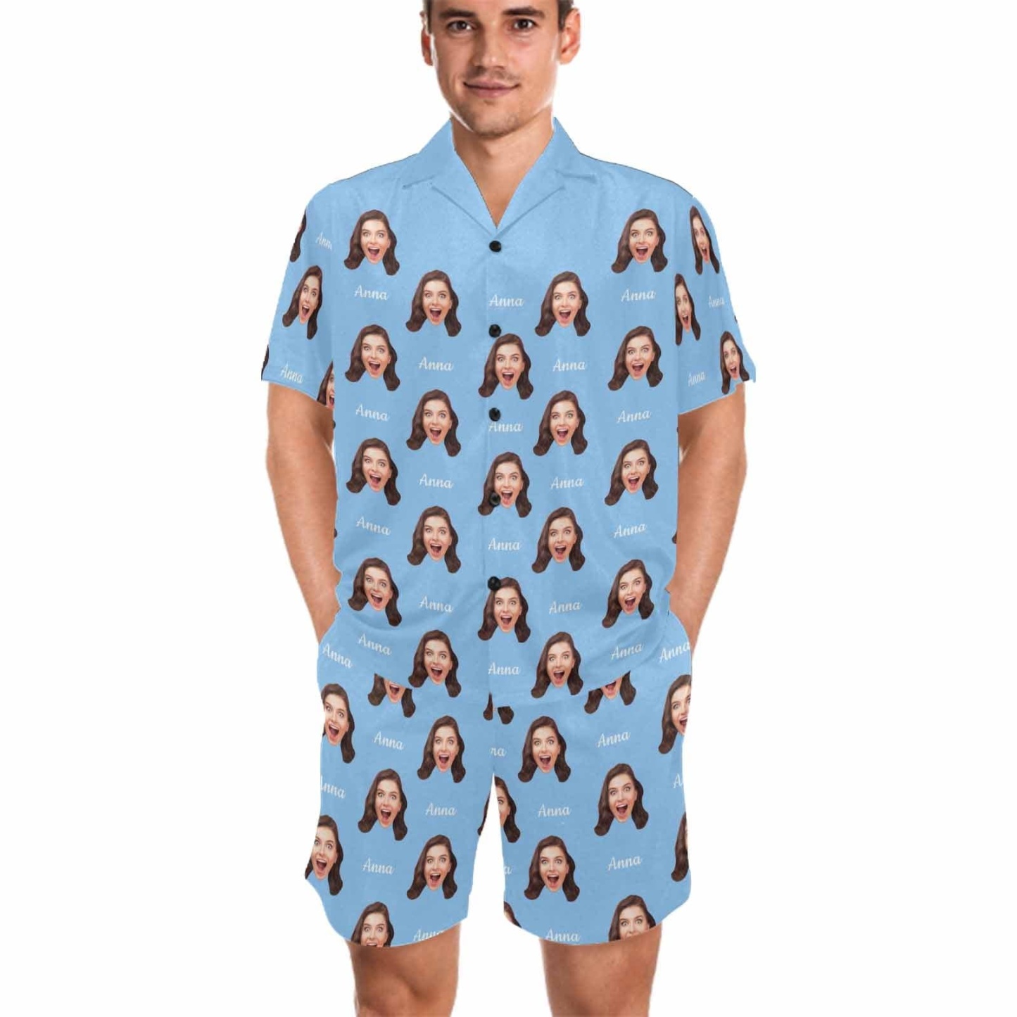FacePajamas Custom Name Matching Couple Pajamas Personalized Photo Pajama Set for Boybriend&Girlfriend