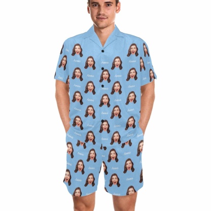 FacePajamas Custom Name Matching Couple Pajamas Personalized Photo Pajama Set for Boybriend&Girlfriend