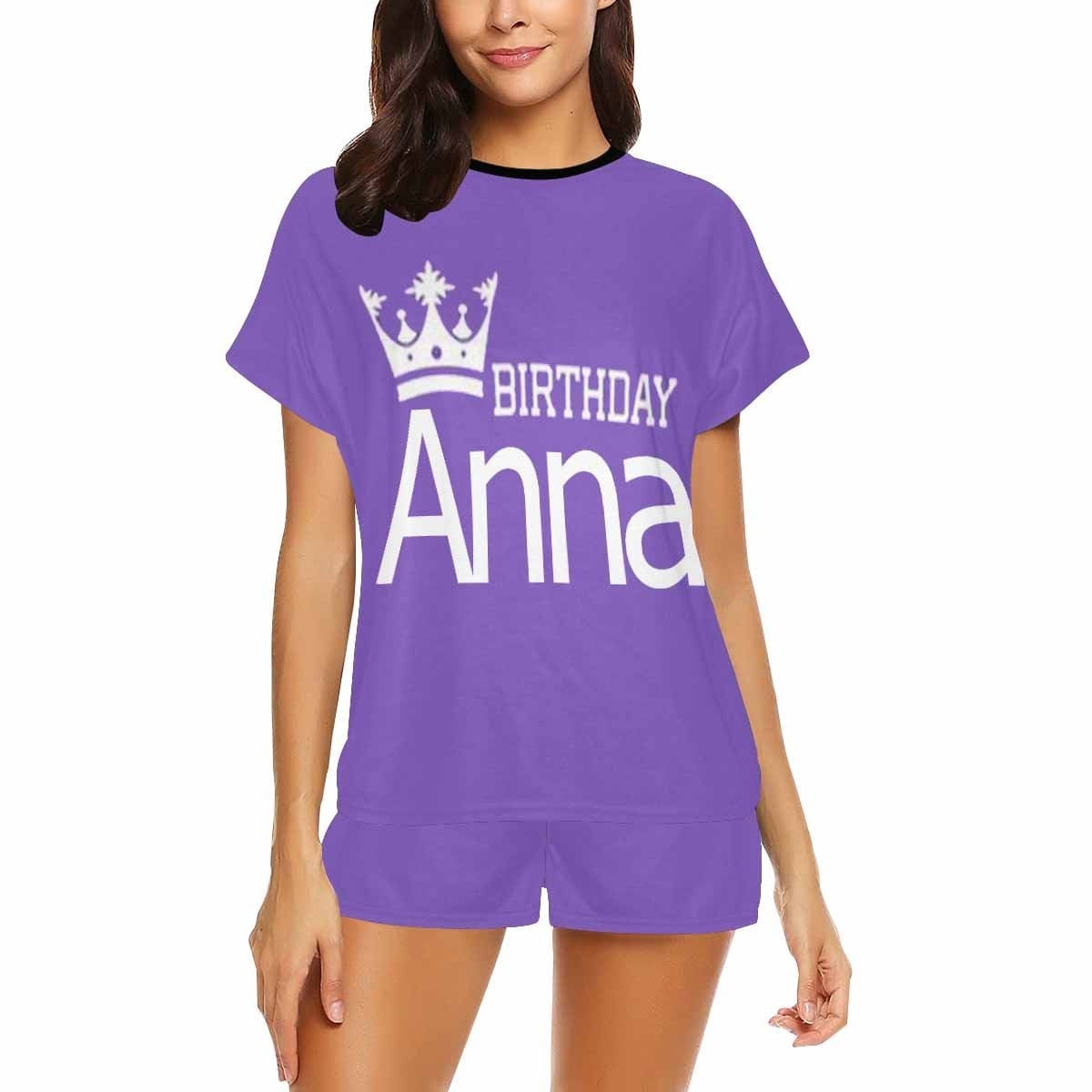 FacePajamas Pajama Custom Name Pajamas Birthday Crown Sleepwear Personalized Women's Short Pajama Set