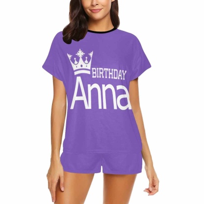 FacePajamas Pajama Custom Name Pajamas Birthday Crown Sleepwear Personalized Women's Short Pajama Set