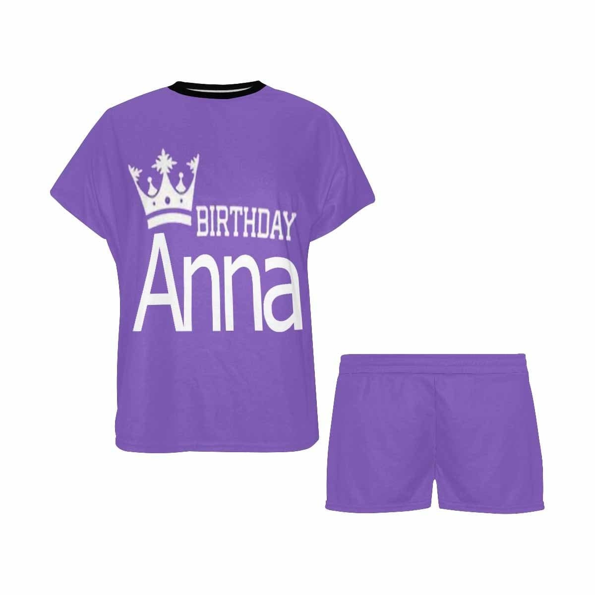 FacePajamas Pajama Custom Name Pajamas Birthday Crown Sleepwear Personalized Women's Short Pajama Set