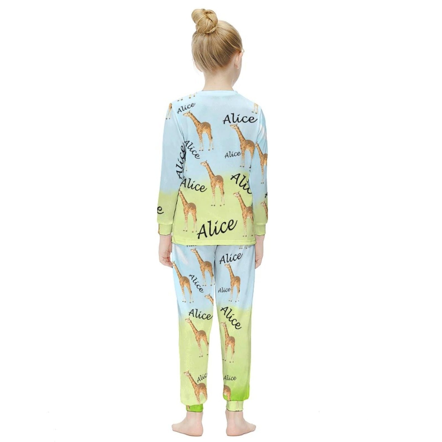 FacePajamas Pajama Custom Name Pajamas Cartoon Giraffe Sleepwear Personalized Kids Long Sleeve Pajama Set
