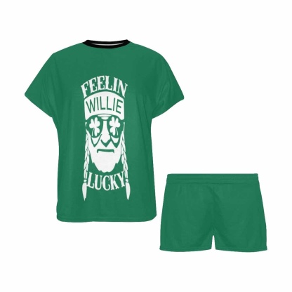 FacePajamas Pajama Custom Name Pajamas Feel Lucky Sleepwear Personalized Women's Short Pajama Set Funny Gift for Her