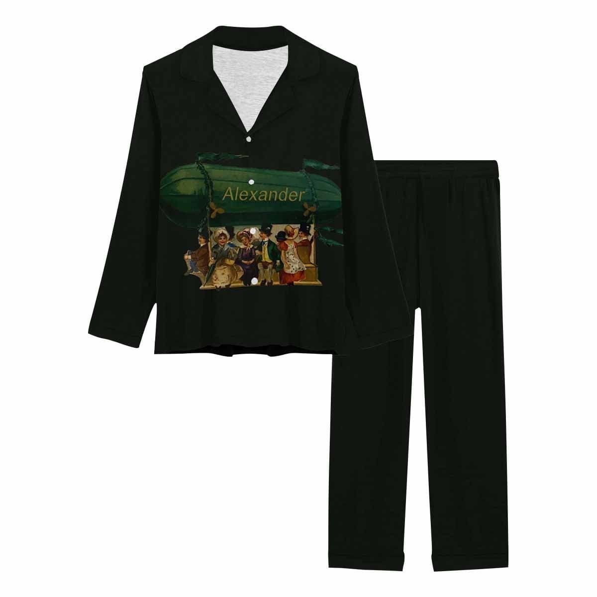 FacePajamas Pajama Custom Name Pajamas Festive Hot Air Balloon Sleepwear Personalized Women's Long Pajama Set
