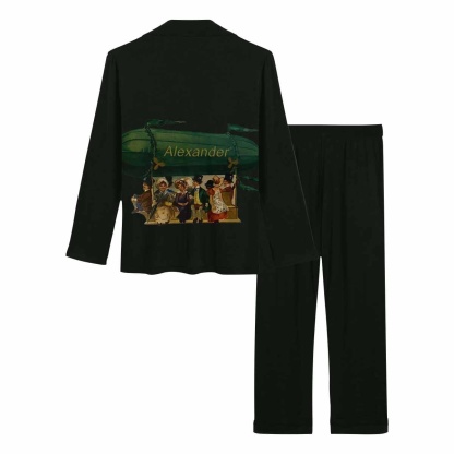 FacePajamas Pajama Custom Name Pajamas Festive Hot Air Balloon Sleepwear Personalized Women's Long Pajama Set