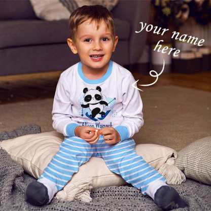 FacePajamas pajama Custom Name Pajamas Panda Winter Ski Sleepwear Girls Boys Pjs Kids Long Sleeve Pajamas Set