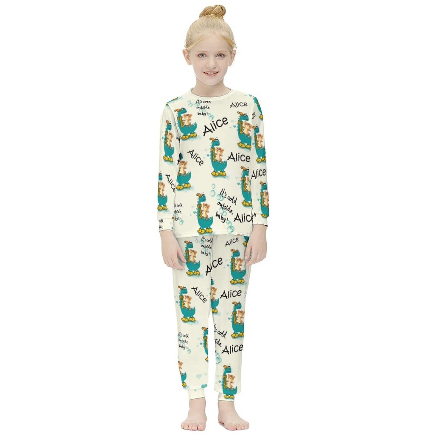 FacePajamas Pajama Custom Name Pjs Cartoon Animals White Nightwear Personalized Kids Long Sleeve Pajamas Set