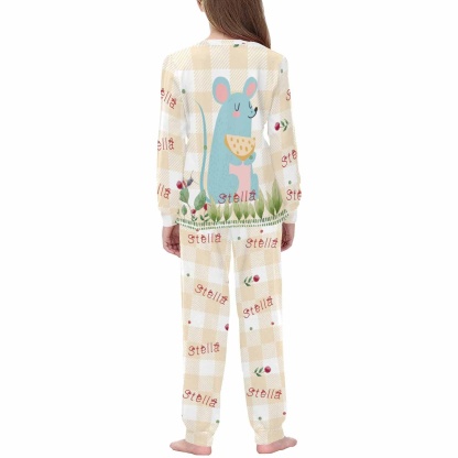 FacePajamas Pajama Custom Name Pjs Cartoon Mouse Nightwear Personalized Kids Long Sleeve Pajama Set