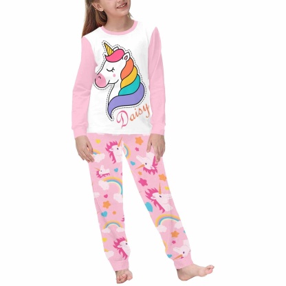 FacePajamas pajama Custom Name Rainbow Horse Pajamas Sleepwear Personalized Girls Long Sleeve Pajamas Set