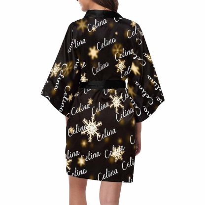 FacePajamas Pajama Custom Name Star Women's Summer Short Pajamas Personalized Pajamas Kimono Robe
