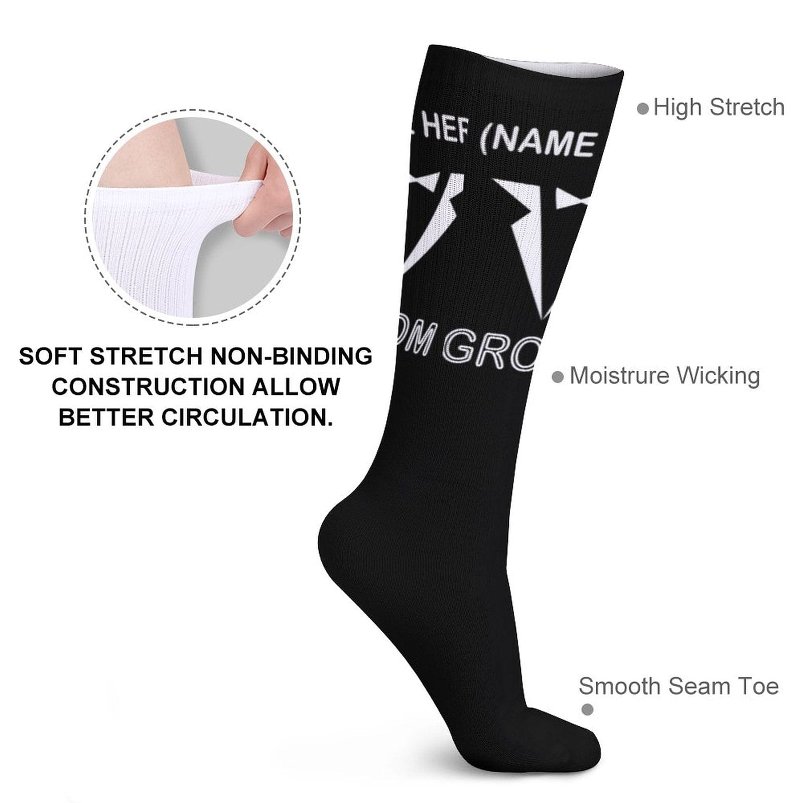 FacePajamas Sublimated Crew Socks-2WH-SDS Custom Name Sublimated Crew Socks Black Background Socks Personalized Funny Socks Gift