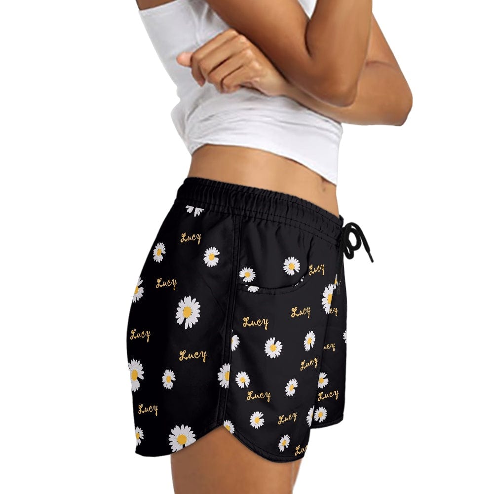 FacePajamas Pajama Pants Custom Name Women's Pajama Shorts Personalized Daisy Sleepwear Shorts